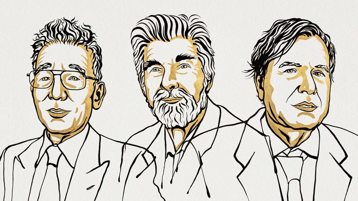 Syukuro Manabe, Klaus Hasselmann und Giorgio Parisi | Bildquelle: Niklas Elmehed/Nobel Prize Outreach Die Illustration zeigt die drei Gewinner des Physiknobelpreises 2021